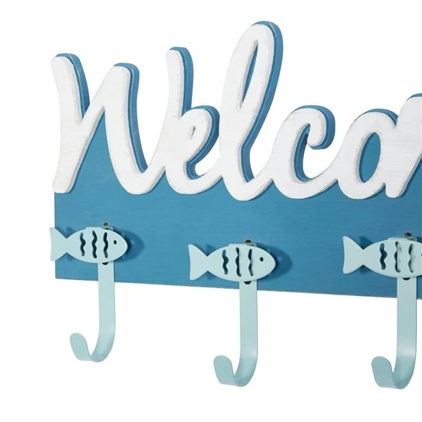 Grayson Lane Coral Blue Wood Fish-Themed Welcome Decorative 4 Screw Wall Hooks - Set of 1 3 Grayson Lane Coral Blue Wood Fish-Themed Welcome Decorative 4 Screw Wall Hooks - Set of 1 - Image 3