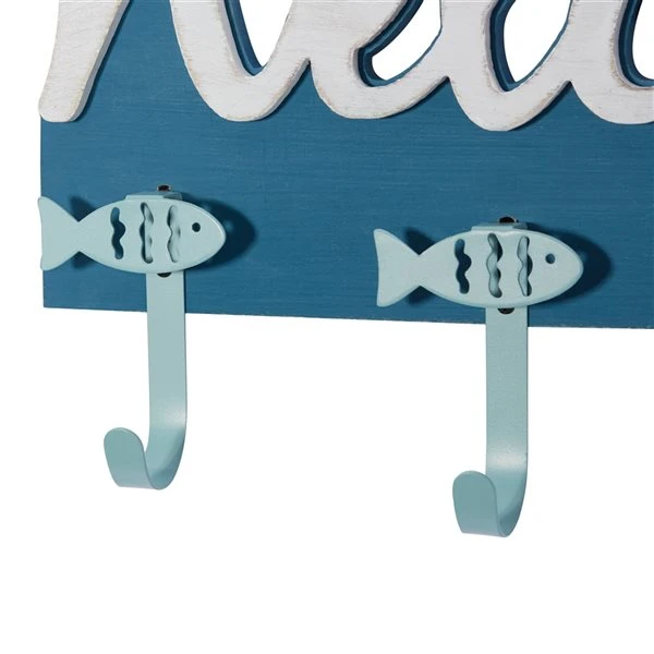 Grayson Lane Coral Blue Wood Fish-Themed Welcome Decorative 4 Screw Wall Hooks - Set of 1 4 Grayson Lane Coral Blue Wood Fish-Themed Welcome Decorative 4 Screw Wall Hooks - Set of 1 - Image 4