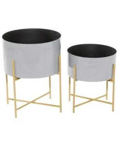 Grayson Lane 11.9-in W x 15.65-in H Grey Metal Planter - 2-Pack -GRAYSON LANE shop 330941212 AlternateImage5 l