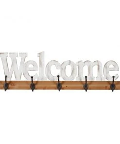 Grayson Lane White/Brown Wood Welcome Decorative 5 Screw Wall Hooks - Set of 1 -GRAYSON LANE shop 330941233 AlternateImage5 l