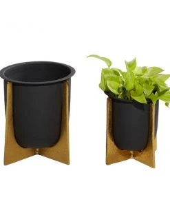 Grayson Lane 8.95-in W x 9.35-in H Black Metal Planter - 2-Pack