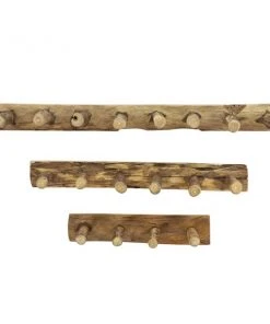 Grayson Lane Rustic Beige/Brown 3-Tier Teak Wood Decorative Shaker Peg Wall Hooks - Set of 3