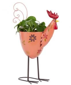 Grayson Lane 18.60-in W x 19.85-in H Pink Metal Planter