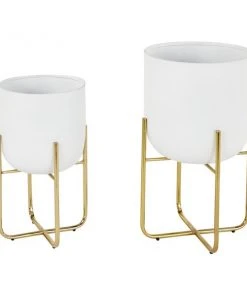 Grayson Lane 10-in W x 16-in H White Metal Planter - 2-Pack