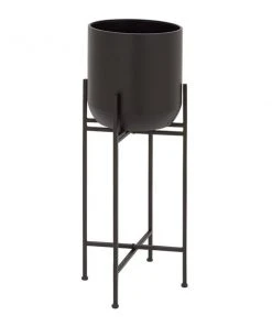 Grayson Lane 12-in W x 36-in H Black Metal Planter