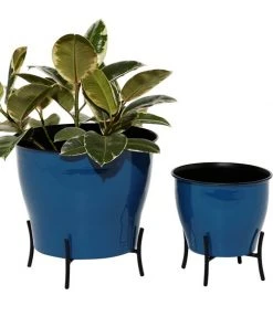Grayson Lane 11.85-in W x 11.95-in H Blue Metal Planter - 2-Pack