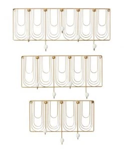 Grayson Lane Glam Gold/Pearl White Iron Decorative Falling Loop Design Screw Wall Hooks - Set of 3