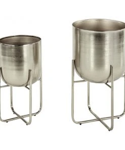 Grayson Lane 10-in W x 16-in H Silver Metal Planter - 2-Pack