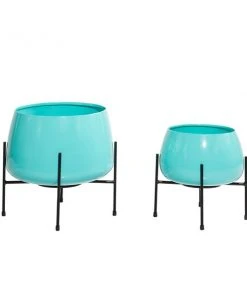 Grayson Lane 10.7-in W x 9.9-in H Teal Metal Planter - 2-Pack -GRAYSON LANE shop 330941322 AlternateImage5 l