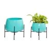 Grayson Lane 10.7-in W x 9.9-in H Teal Metal Planter - 2-Pack