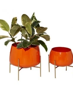 Grayson Lane 10.7-in W x 9.95-in H Orange Metal Planter - 2-Pack