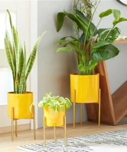 Grayson Lane 9.7-in W x 18-in H Yellow Metal Planter - 3-Pack -GRAYSON LANE shop 330941340 AlternateImage2 l