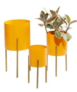 Grayson Lane 9.7-in W x 18-in H Yellow Metal Planter - 3-Pack