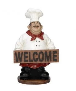 Grayson Lane Traditional Red/White Polystone Chef with Welcome Sign