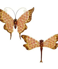 Grayson Lane 22-in x 25-in Yellow Metal Farmhouse Butterfly Garden Sculptures - Set of 2