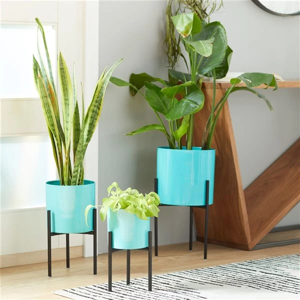 Grayson Lane 9.7-in W x 18.1-in H Teal Metal Planter - 3-Pack 3 Grayson Lane 9.7-in W x 18.1-in H Teal Metal Planter - 3-Pack - Image 3