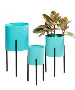 Grayson Lane 9.7-in W x 18.1-in H Teal Metal Planter - 3-Pack