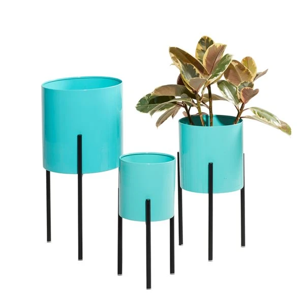 Grayson Lane 9.7-in W x 18.1-in H Teal Metal Planter - 3-Pack 1 Grayson Lane 9.7-in W x 18.1-in H Teal Metal Planter - 3-Pack