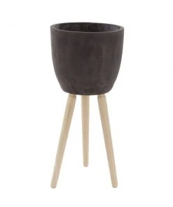 Grayson Lane 16-in W x 32-in H Black Clay Planter