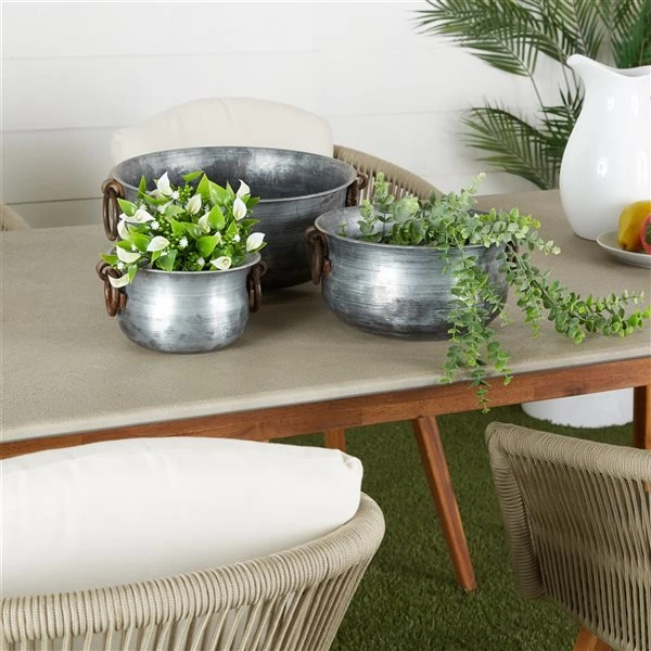 Grayson Lane 13-in W x 6-in H Grey Metal Planter - 3-Pack 2 Grayson Lane 13-in W x 6-in H Grey Metal Planter - 3-Pack - Image 2