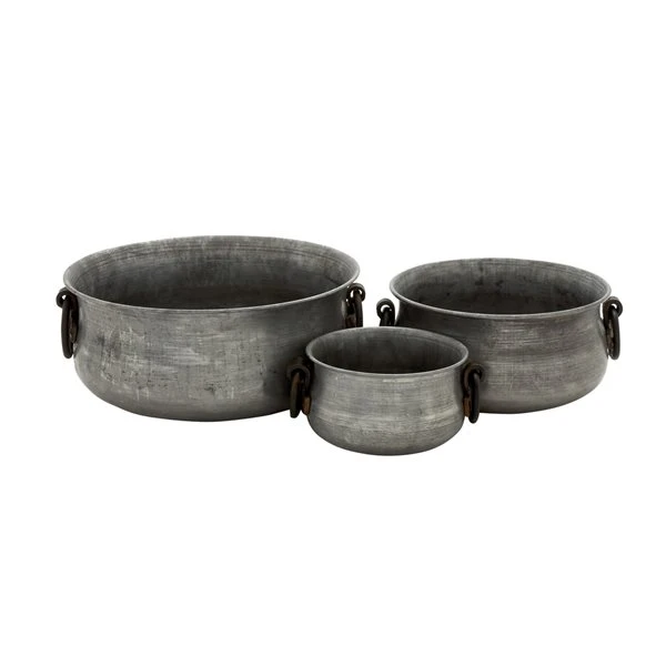Grayson Lane 13-in W x 6-in H Grey Metal Planter - 3-Pack 1 Grayson Lane 13-in W x 6-in H Grey Metal Planter - 3-Pack