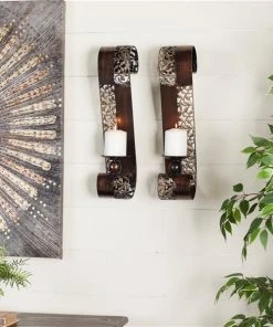 Grayson Lane 2 Candle Brown Metal Sconce Candle Holder - Set of 2 -GRAYSON LANE shop 330941461 AlternateImage2 l