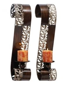 Grayson Lane 2 Candle Brown Metal Sconce Candle Holder - Set of 2