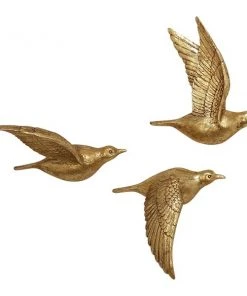 Grayson Lane 11-in H x 11-in W Gold Birds Polystone Wall Accent - Set of 3