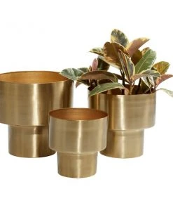 Grayson Lane 12.1-in W x 10.3-in H Gold Metal Planter - 3-Pack