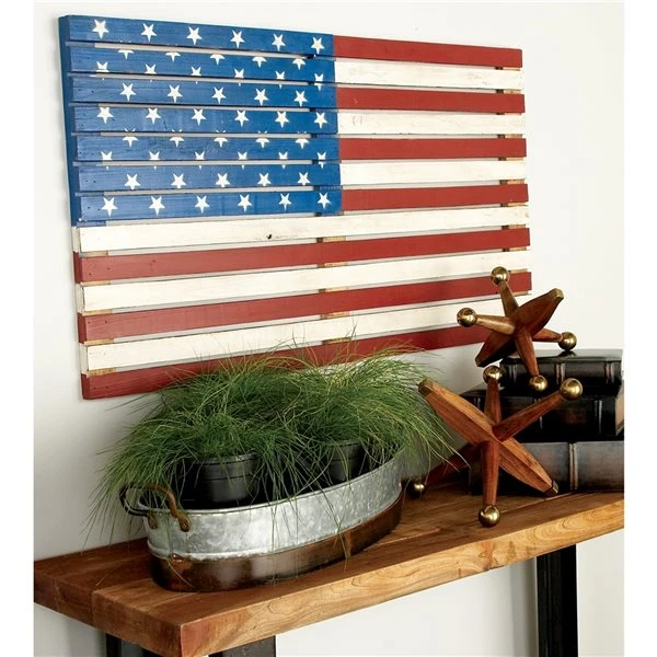 Grayson Lane 21-in H x 38-in W Farmhouse Wood American Flag Wall Accent 2 Grayson Lane 21-in H x 38-in W Farmhouse Wood American Flag Wall Accent - Image 2
