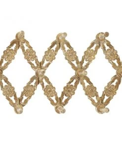 Grayson Lane Rustic Brown Wood Decorative Screw Wall Hooks with Flower Pattern - Set of 1