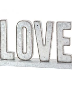 Grayson Lane Farmhouse Galvanized Iron Grey Love Decorative Sign with LED Lights
