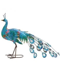 Grayson Lane 20-in x 31-in Turquoise Iron Eclectic Peacock Garden Sculpture