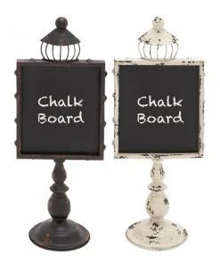 Grayson Lane Farmhouse Distressed Black and White Finish Metal and Wood Chalkboard Decorative Sign - Set of 2