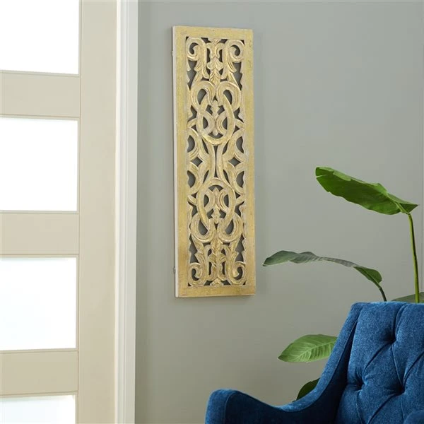 Grayson Lane 36-in H x 12-in W Ornamental Gold Wood Wall Accent 3 Grayson Lane 36-in H x 12-in W Ornamental Gold Wood Wall Accent - Image 3