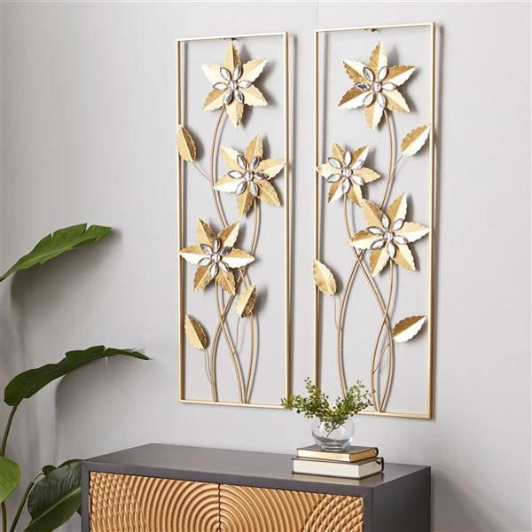 Grayson Lane 36-in H x 12-in W Contemporary Floral Metal Wall Accent - Set of 2 2 Grayson Lane 36-in H x 12-in W Contemporary Floral Metal Wall Accent - Set of 2 - Image 2