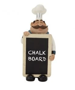 Grayson Lane Traditional White Polystone Chef with Chalkboard Tabletop Decoration