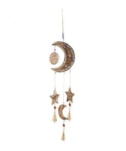 Grayson Lane 27-in Gold Wood Moon Sun and Stars Wind Chime