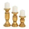Grayson Lane 1-Candle Gold Wood Pillar Candle Holders - 3-Piece