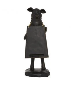 Grayson Lane Farmhouse Black Resin/Polystone Pig with Chalkboard Tabletop Decoration