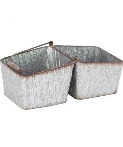 Grayson Lane 16-in x 15-in Silver Metal Farmhouse Planter with Handle
