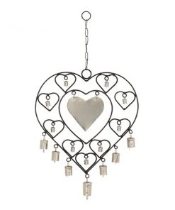 Grayson Lane 22-in Silver Metal Heart-Shaped Wind Chime with Small Bells