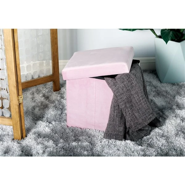 Grayson Lane Modern Pink Polyester Square Integrated Storage Ottoman 2 Grayson Lane Modern Pink Polyester Square Integrated Storage Ottoman - Image 2