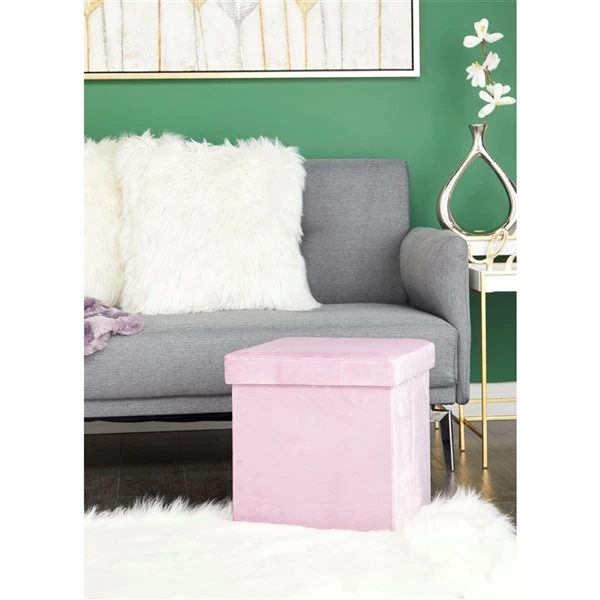 Grayson Lane Modern Pink Polyester Square Integrated Storage Ottoman 3 Grayson Lane Modern Pink Polyester Square Integrated Storage Ottoman - Image 3