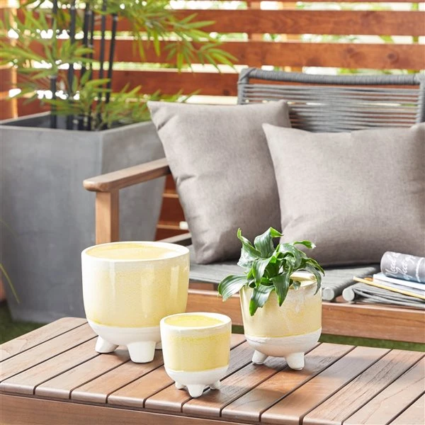 Grayson Lane 7 3/4-in x 7 1/2-in Yellow Ceramic Contemporary Planters - Set of 3 2 Grayson Lane 7 3/4-in x 7 1/2-in Yellow Ceramic Contemporary Planters - Set of 3 - Image 2