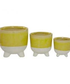 Grayson Lane 7 3/4-in x 7 1/2-in Yellow Ceramic Contemporary Planters - Set of 3