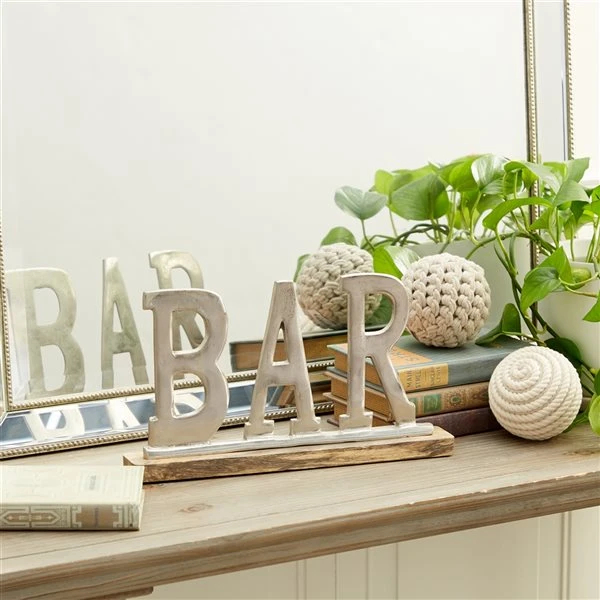 Grayson Lane Glam Silver Aluminum/Wood Bar Sign Tabletop Decoration 2 Grayson Lane Glam Silver Aluminum/Wood Bar Sign Tabletop Decoration - Image 2