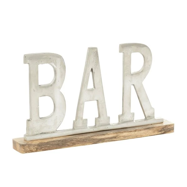 Grayson Lane Glam Silver Aluminum/Wood Bar Sign Tabletop Decoration 1 Grayson Lane Glam Silver Aluminum/Wood Bar Sign Tabletop Decoration