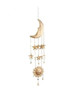 Grayson Lane 39-in Gold Metal Sunface Wind Chime with Moon and Stars