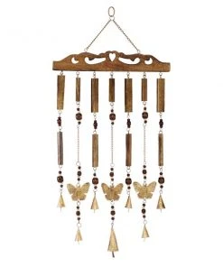 Grayson Lane 26-in Brown Wood Butterfly Wind Chime with Gold Wind Catchers